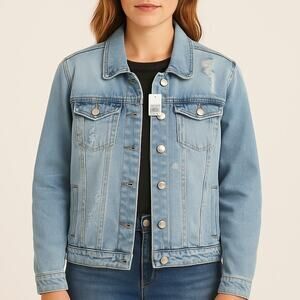 Highway Jeans Light Blue Distressed Denim Jacket Women's Size Medium